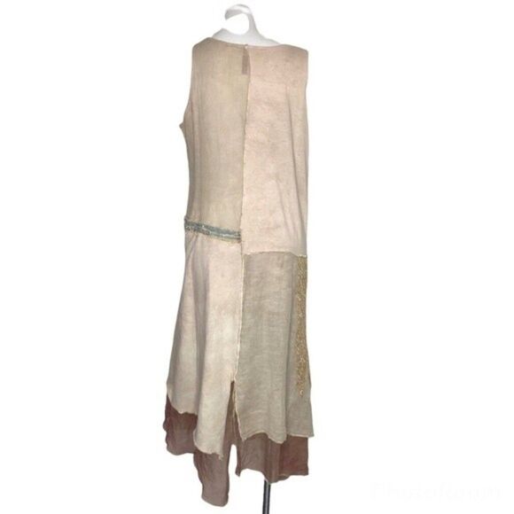 STEEL PONY Dress Boho Lagenlook Wheat Color Mixed Media Sleeveless OSFM - Picture 2 of 8